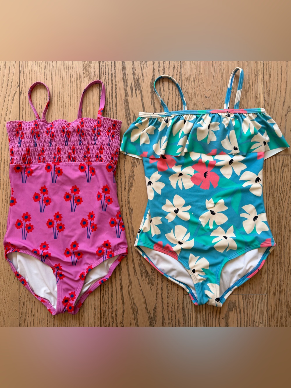 Hanna Andersson Girls' Bundle of 2 One-Piece Floral Swimsuits Size 8